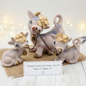Vintage Tilso Cow Figurines Porcelain Japan — Mom with Babies on Chain